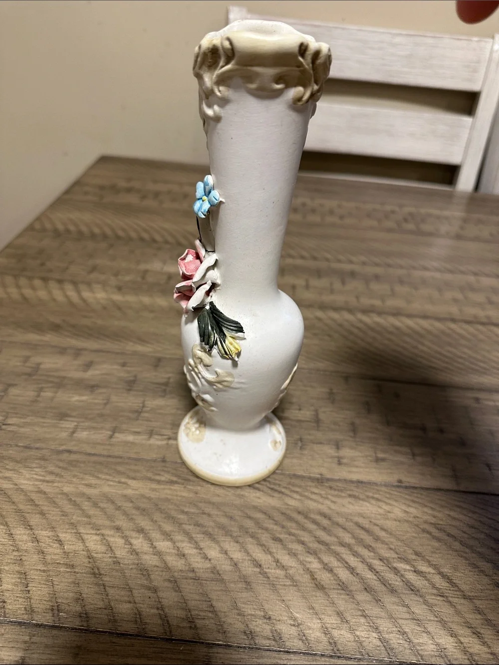 Classic White Ceramic Vase with Pink Rose Accent